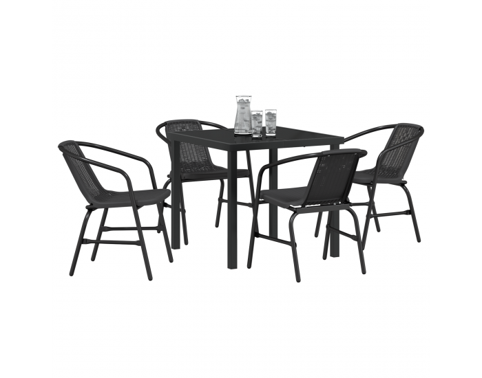 Sonata H 5 Часов градински трапезен комплект Черен Полирани ратан