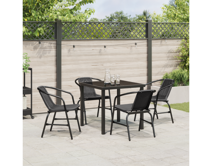 Sonata H 5 Часов градински трапезен комплект Черен Полирани ратан