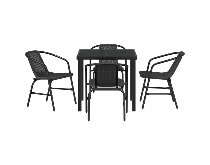 Sonata H 5 Часов градински трапезен комплект Черен Полирани ратан