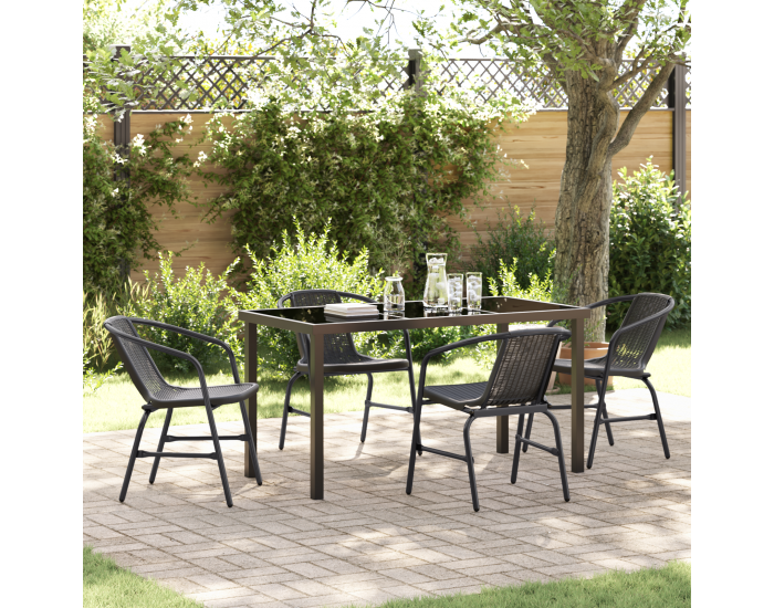 Sonata H 5 Частен Комплект Градински Трапезарни Столове Черен Поли Ратан