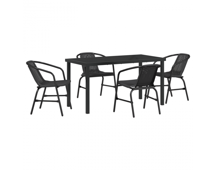 Sonata H 5 Частен Комплект Градински Трапезарни Столове Черен Поли Ратан