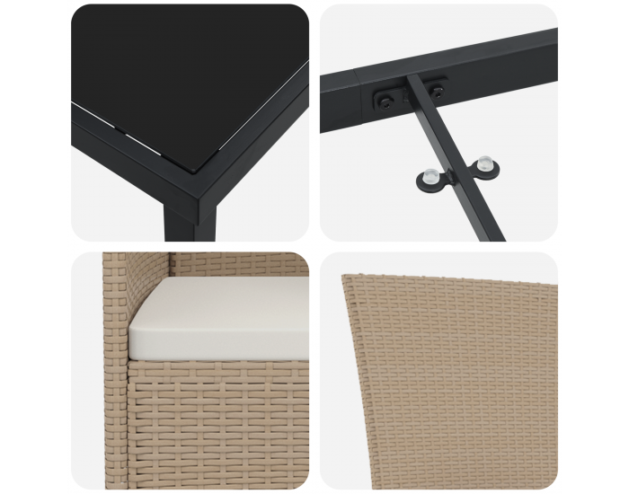 Sonata H 5 Часов комплект градинска маса с възглавници бежов полиратан