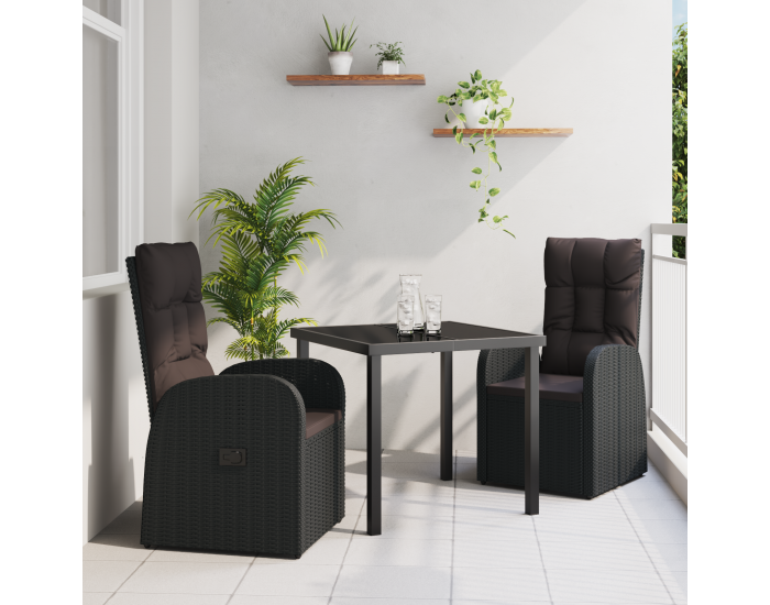 Sonata H 3-членен комплект за градинско хранене с възглавници, Черен полиротан