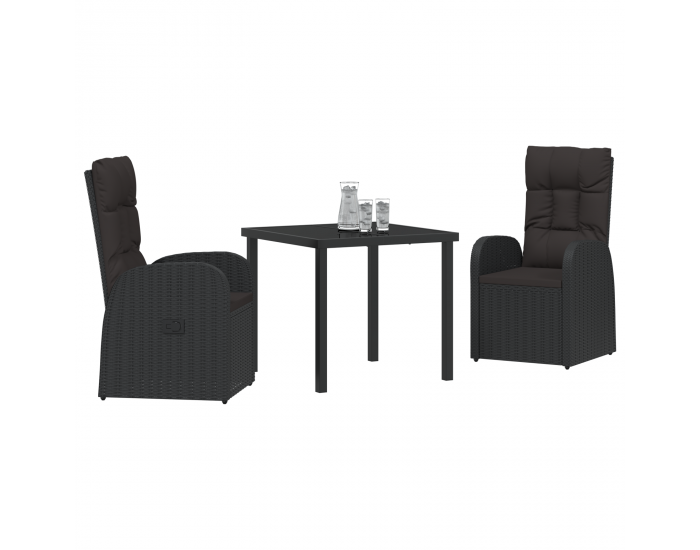 Sonata H 3-членен комплект за градинско хранене с възглавници, Черен полиротан