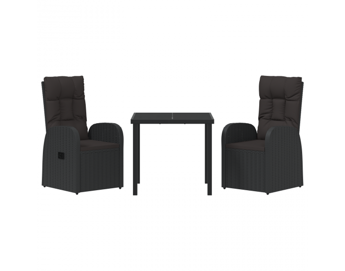 Sonata H 3-членен комплект за градинско хранене с възглавници, Черен полиротан