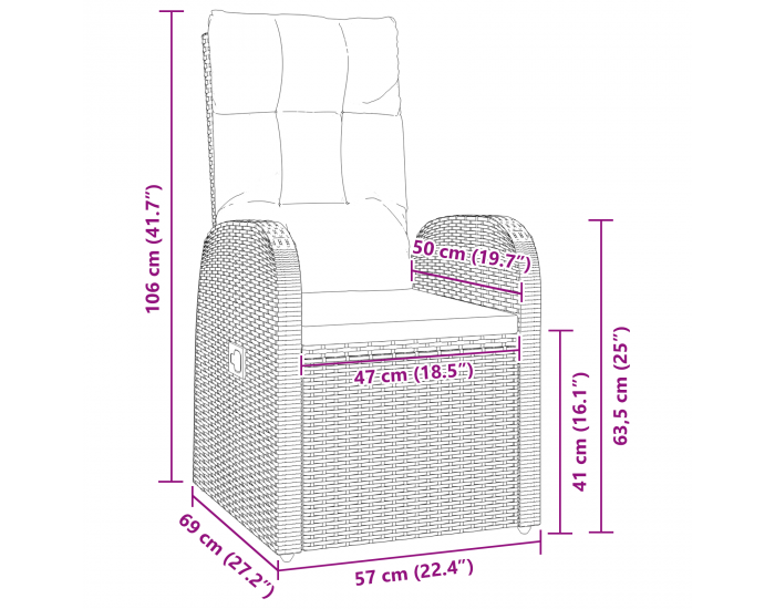 Sonata H 3-членен комплект за градинско хранене с възглавници, Черен полиротан
