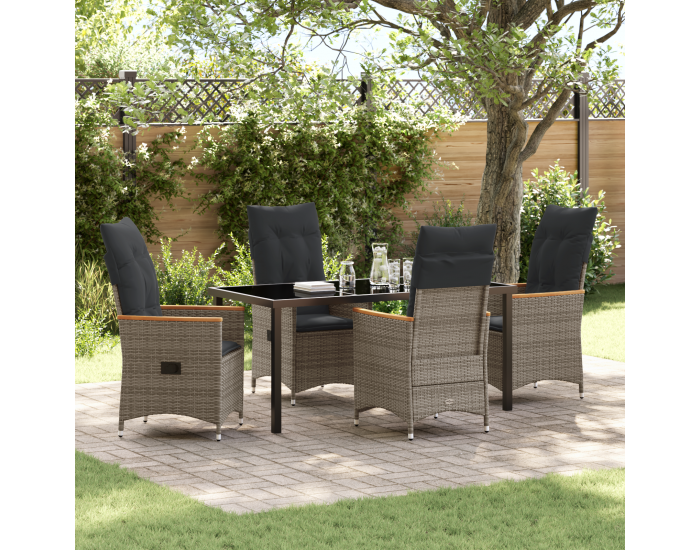 Sonata H 5 частен комплект за хранене в градината с възглавници - сиво полиратан