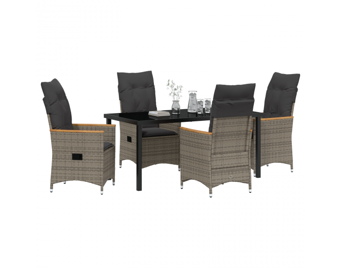 Sonata H 5 частен комплект за хранене в градината с възглавници - сиво полиратан