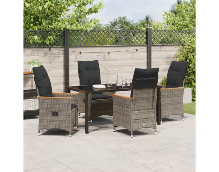 Sonata H 5 частен комплект за хранене в градината с възглавници - сиво полиратан