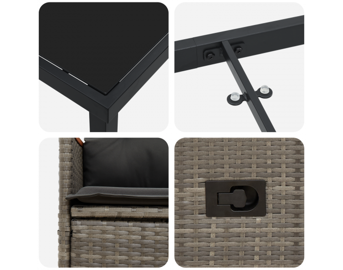 Sonata H 5 частен комплект за хранене в градината с възглавници - сиво полиратан