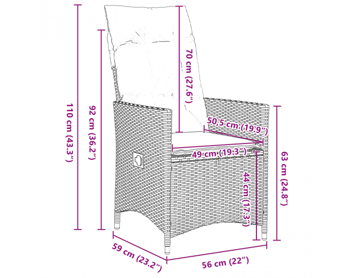Sonata H 5 частен комплект за хранене в градината с възглавници - сиво полиратан