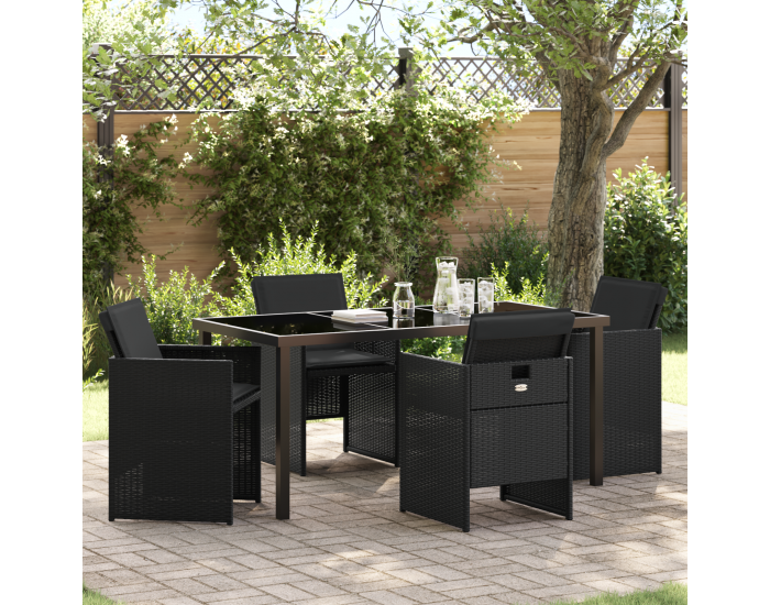 Sonata H 5 партиен комплект за хранене в градината с възглавници Черен полиратан