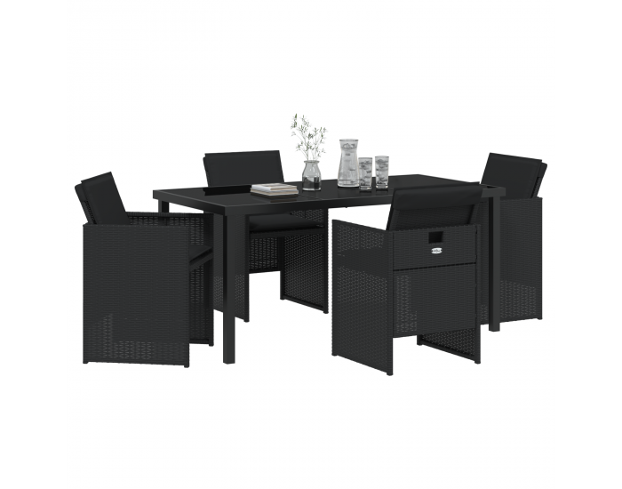 Sonata H 5 партиен комплект за хранене в градината с възглавници Черен полиратан