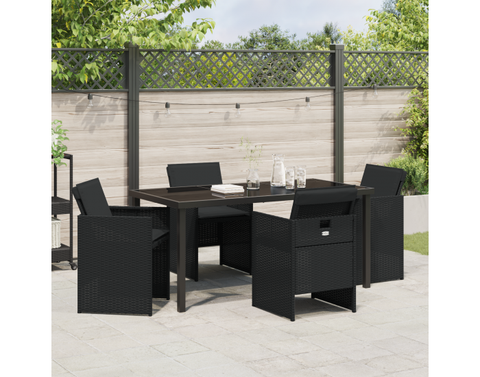 Sonata H 5 партиен комплект за хранене в градината с възглавници Черен полиратан