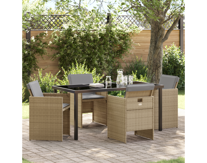 Sonata H 5 частен градински трапезен комплект с възглавници бежов полиротан