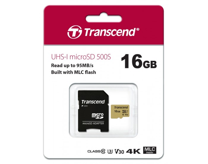 Памет Transcend 16GB microSD UHS-I U3 (with adapter), MLC Памет Transcend 16GB microSD UHS-I U3 (with adapter), MLC