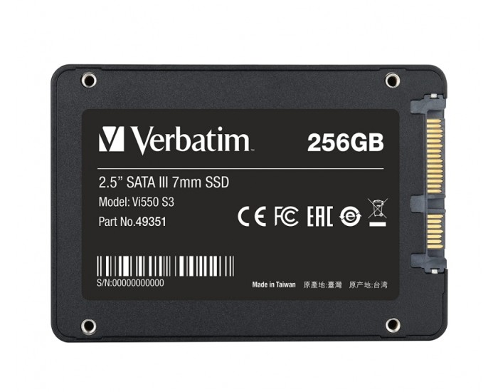 Твърд диск Verbatim Vi550 S3 2.5" SATA III 7mm SSD 256GB Твърд диск Verbatim Vi550 S3 2.5" SATA III 7mm SSD 256GB