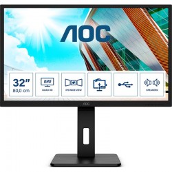 Монитор AOC Q32P2, 31.5" IPS WLED, 2560x1440@75Hz, 4ms GTG, 250cd/m2, 1000:1, 50M:1 DCR, Adaptive Sync, FlickerFree, Low Blue Light, 3Wx2, Tilt, Height Adjust, Pivot, Swivel, 2xHDMI, DP, USB hub - Офис