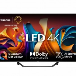 Телевизор Hisense 55" A7NQ, 4K Ultra HD 3840x2160, QLED, FALD, Quantum Dot, HDR 10+, HLG, Dolby Vision, Dolby Atmos, Smart TV, Light sensor, WiFi 5GHz, WiFi Direct, BT, Anyview Cast, 3xHDMI, 2xUSB, LAN, CI+, DVB-T2/C/S2, Black - Офис техника