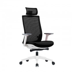 Ергономичен стол RFG Meteor White HB, дамаска и меш, до 130 kg, черна седалка, черна облегалка - Офис столове