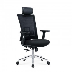 Ергономичен стол RFG Luxe HB Chrome, дамаска и меш, Multi-function механизъм, до 120 kg, черна седалка, черна облегалка - Офис столове