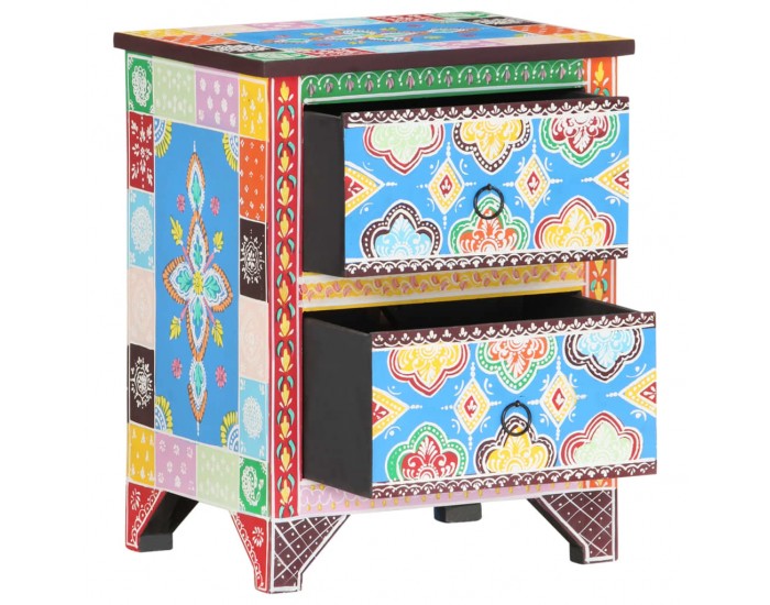 Sonata H Ръчно рисувано нощно шкафче, 40х30х50 см, манго масив
