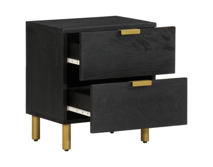 Sonata H Нощно шкафче, 2 бр, черни, 40x33x46 см, мангово дърво масив