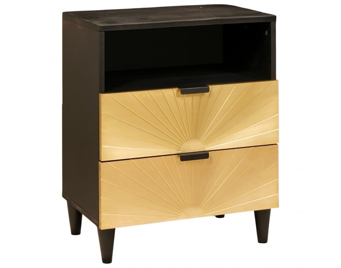 Sonata H Нощно шкафче Черен и златен 50 x 33 x 60 см мангово дърво масив