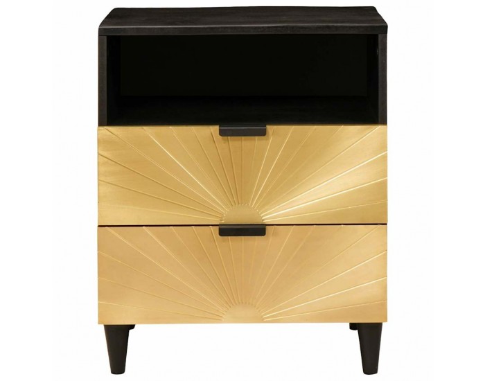 Sonata H Нощно шкафче Черен и златен 50 x 33 x 60 см мангово дърво масив