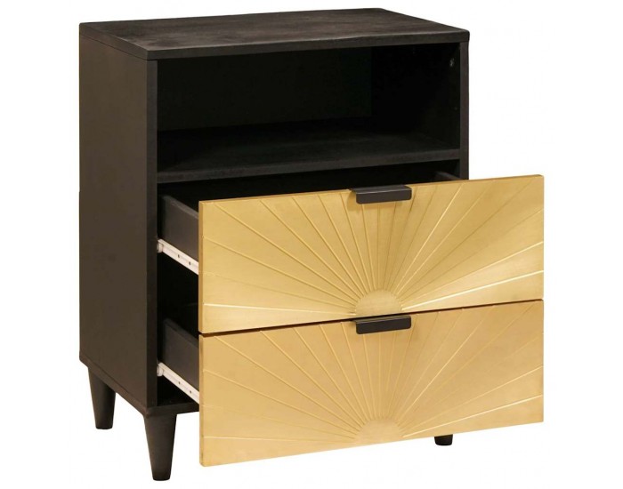Sonata H Нощно шкафче Черен и златен 50 x 33 x 60 см мангово дърво масив