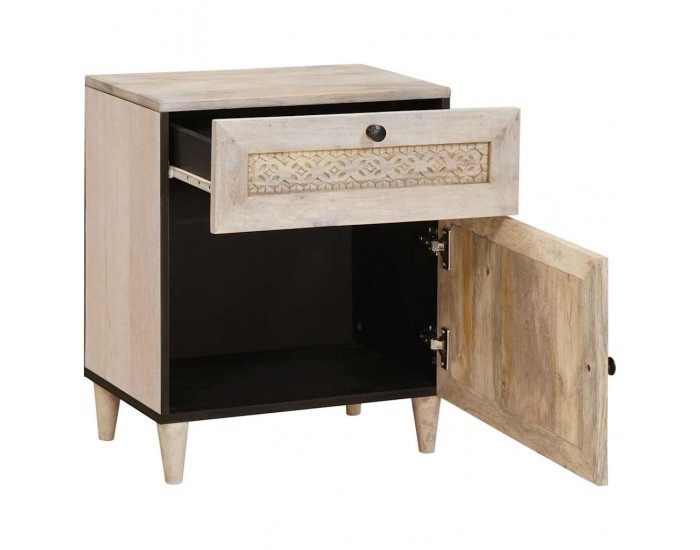 Sonata H Нощно шкафче с врата Бежово 50 x 33 x 60 см мангово дърво масив