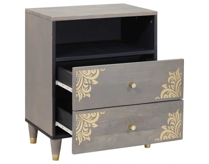 Sonata H Нощен шкаф с чекмедже Сив 50 x 33 x 62 см мангово дърво масив