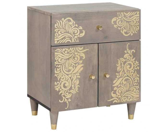 Sonata H Нощен шкаф с чекмедже Сив 50 x 33 x 60 см мангово дърво масив