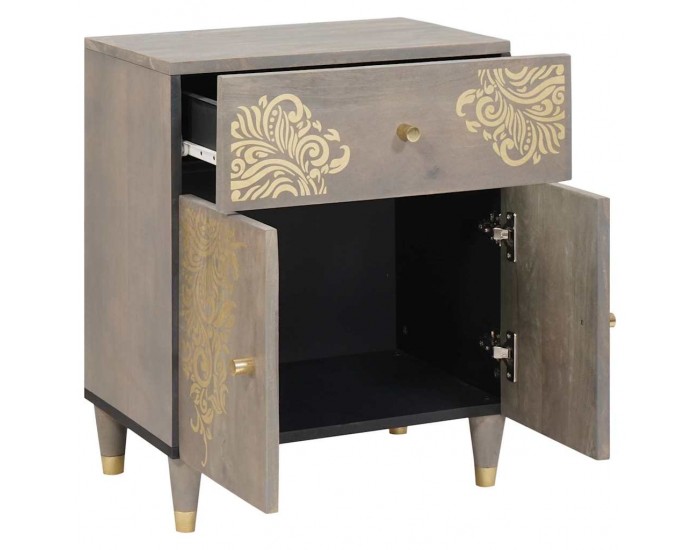 Sonata H Нощен шкаф с чекмедже Сив 50 x 33 x 60 см мангово дърво масив