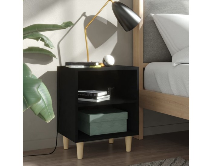 Sonata H Нощни шкафчета с крака от дървен масив 2 бр черни 40x30x50 см