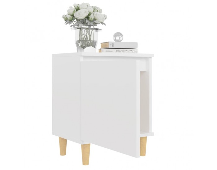 Sonata H Нощно шкафче с крака от дървен масив, бяло, 40x30x50 см