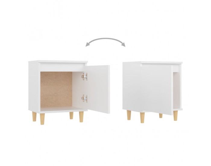 Sonata H Нощно шкафче с крака от дървен масив, бяло, 40x30x50 см