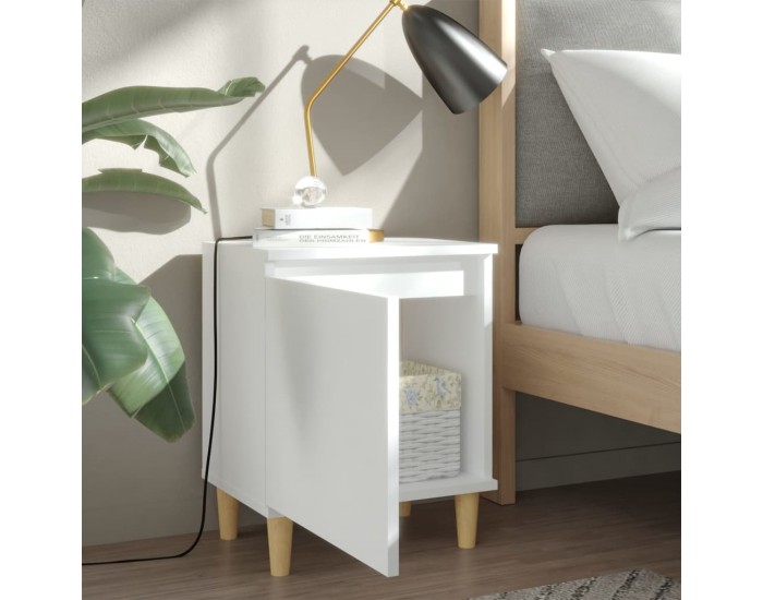 Sonata H Нощни шкафчета с крака от дървен масив 2 бр бели 40x30x50 см