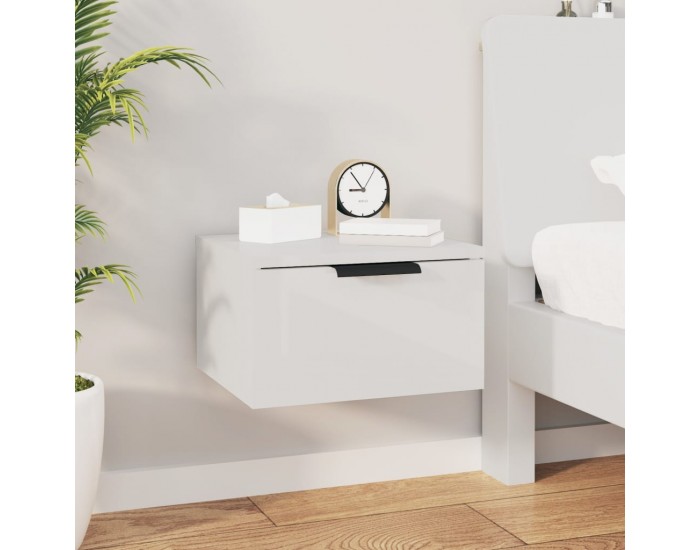 Sonata H Нощно шкафче за стенен монтаж, бял гланц, 34x30x20 см