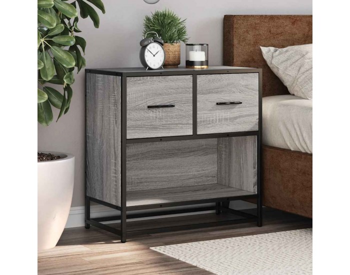 Sonata H Нощно шкафче Grey Sonoma 60x31x60 cm Обработено дърво и метал