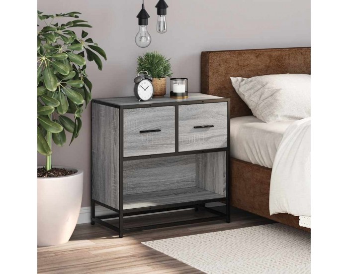 Sonata H Нощно шкафче Grey Sonoma 60x31x60 cm Обработено дърво и метал