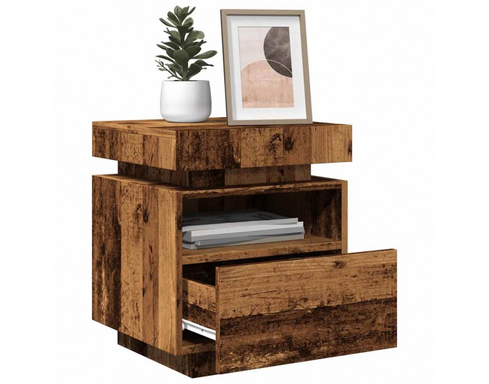 Sonata H Нощни шкафчета с LED осветление 2 бр, старо дърво, 40x39x48,5см