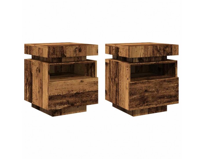Sonata H Нощни шкафчета с LED осветление 2 бр, старо дърво, 40x39x48,5см