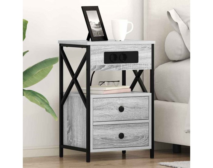 Sonata H Нощно шкафче с зарядна станция Сив сонома 40 x 31 x 60 см