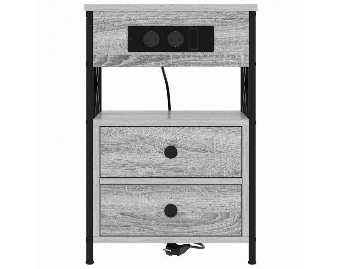 Sonata H Нощно шкафче с зарядна станция Сив сонома 40 x 31 x 60 см