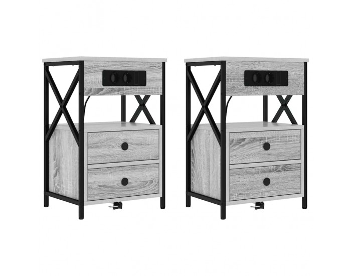 Sonata H Нощно шкафче с зарядна станция 2 pcs Сив сонома 40 x 31 x 60 см