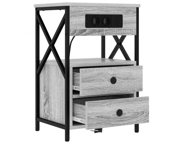 Sonata H Нощно шкафче с зарядна станция 2 pcs Сив сонома 40 x 31 x 60 см