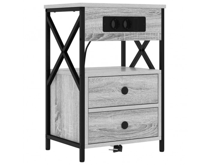 Sonata H Нощно шкафче с зарядна станция 2 pcs Сив сонома 40 x 31 x 60 см