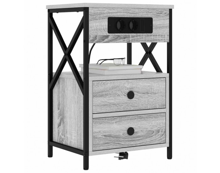 Sonata H Нощно шкафче с зарядна станция 2 pcs Сив сонома 40 x 31 x 60 см