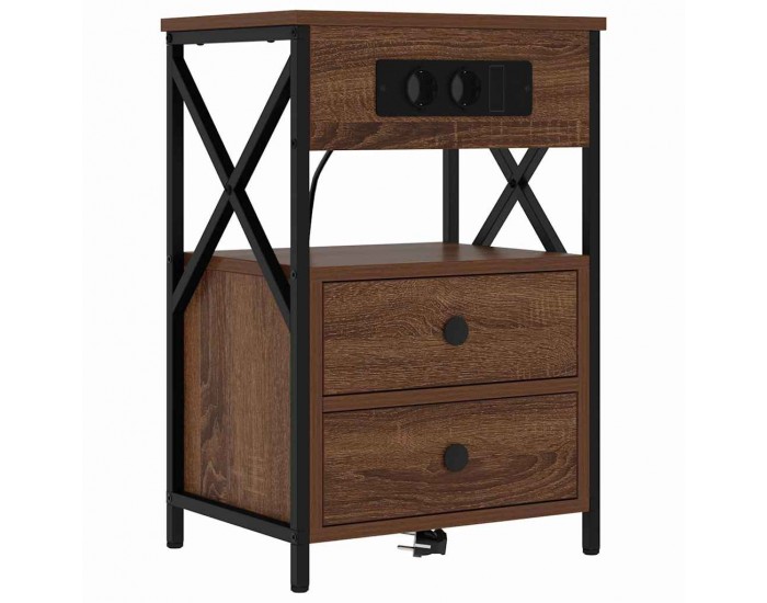 Sonata H Нощно шкафче с зарядна станция Кафяв дъб 40 x 31 x 60 см